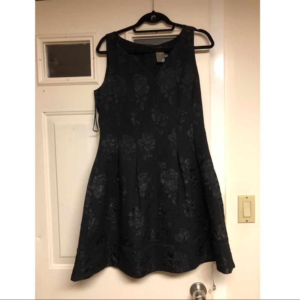 Taylor Dresses LBD with leaf embroidery.